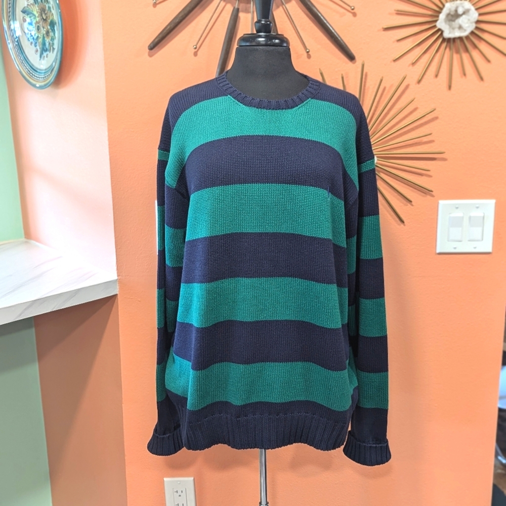 Polo by Ralph Lauren Green and Navy Striped Crewneck Sweater